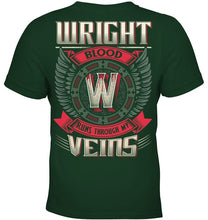 Load image into Gallery viewer, Wright Blood Runs Through Veins Black Quote Name T-Shirt Youth Tee
