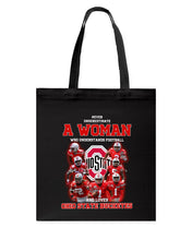 Load image into Gallery viewer, Woman Loves Ohio States Buckeyes American Football Ncaa 2019 T-Shirt Basketweave Tote Bag