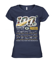 Load image into Gallery viewer, 100 Years Of Greenbay Packers T-Shirt Ladies V-Neck