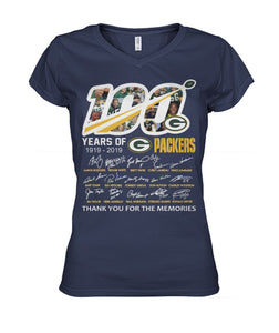 100 Years Of Greenbay Packers T-Shirt Ladies V-Neck