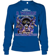 Load image into Gallery viewer, Woman Loves American Football And Baltimore Ravens Gift For Fans Unisex Long Sleeve