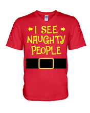Load image into Gallery viewer, Santa Claus I See Naughty People Christmas T-Shirt Guys V-Neck