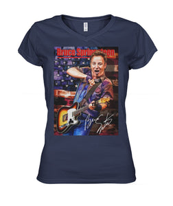 Bruce Springteen Gift For Guitar Fans Black T-Shirt Ladies V-Neck