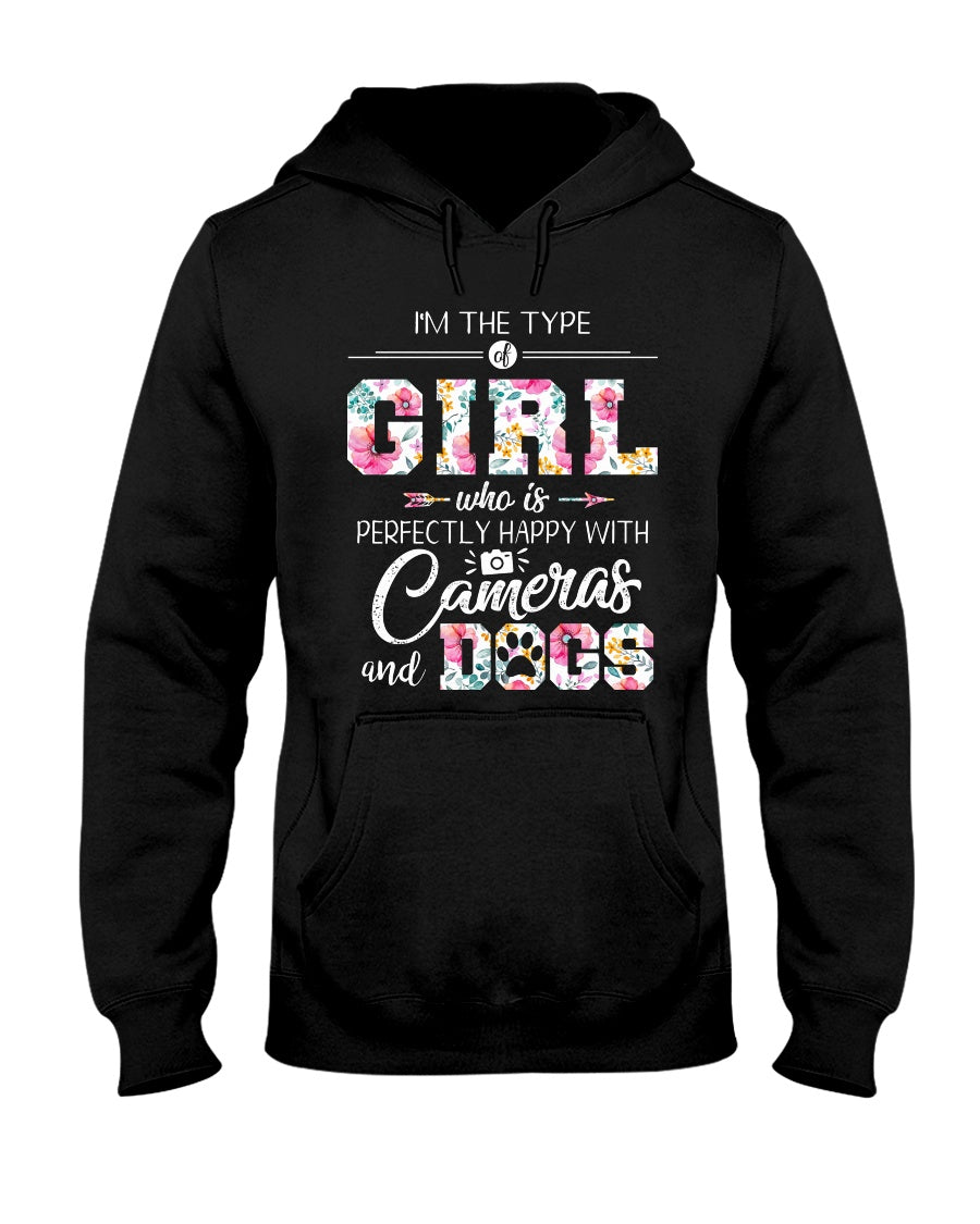 A Girl Who Is Happy With Cameras And Dogs Gift For Dog Lovers T-Shirt Hoodie