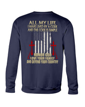 Load image into Gallery viewer, Lived By A Code Back Side T-Shirt Sweatshirt