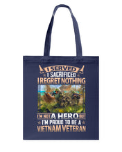 Load image into Gallery viewer, Vietnam Vetera Regret Nothing Black T-Shirt Basketweave Tote Bag