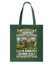 Load image into Gallery viewer, Vietnam Vetera Regret Nothing Black T-Shirt Basketweave Tote Bag