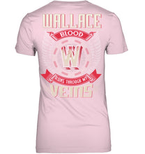 Load image into Gallery viewer, Wallace Blood Runs Through Veins Black Quote Name T-Shirt Ladies V-Neck