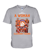 Load image into Gallery viewer, A Woman Loves Clemson Tigers Gift For Fans T-Shirt Guys V-Neck