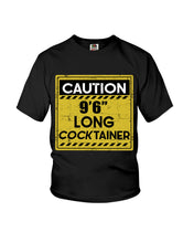 Load image into Gallery viewer, Caution 9&#39;6&#39;&#39; Long Cocktainer Black T-Shirt Youth Tee