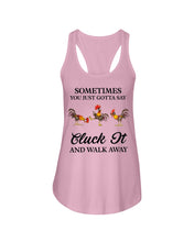 Load image into Gallery viewer, Cluck It Chicken Funny Quote T-Shirt Ladies Flowy Tank