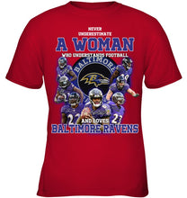 Load image into Gallery viewer, Woman Loves American Football And Baltimore Ravens Gift For Fans Youth Tee