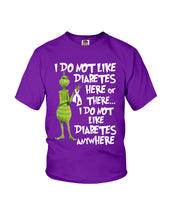Load image into Gallery viewer, Grinch Funny Quote Don't Like Diabetes Christmas Tee Youth Tee