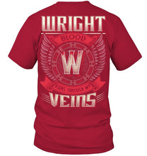 Load image into Gallery viewer, Wright Blood Runs Through Veins Black Quote Name T-Shirt Guys Tee