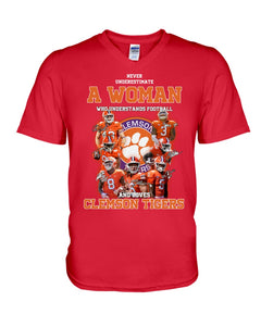 A Woman Loves Clemson Tigers Gift For Fans T-Shirt Guys V-Neck