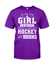 Load image into Gallery viewer, Girl Who Loves Hockey And Books Quote Name T-Shirt Guys Tee