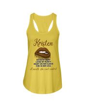 Load image into Gallery viewer, Kristen A Mouth She Can&#39;t Control Quote Name T-Shirt Ladies Flowy Tank