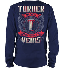 Load image into Gallery viewer, Turner Blood Runs Through Veins Black Quote Name T-Shirt Unisex Long Sleeve