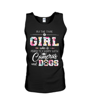 Load image into Gallery viewer, A Girl Who Is Happy With Cameras And Dogs Gift For Dog Lovers T-Shirt Unisex Tank Top