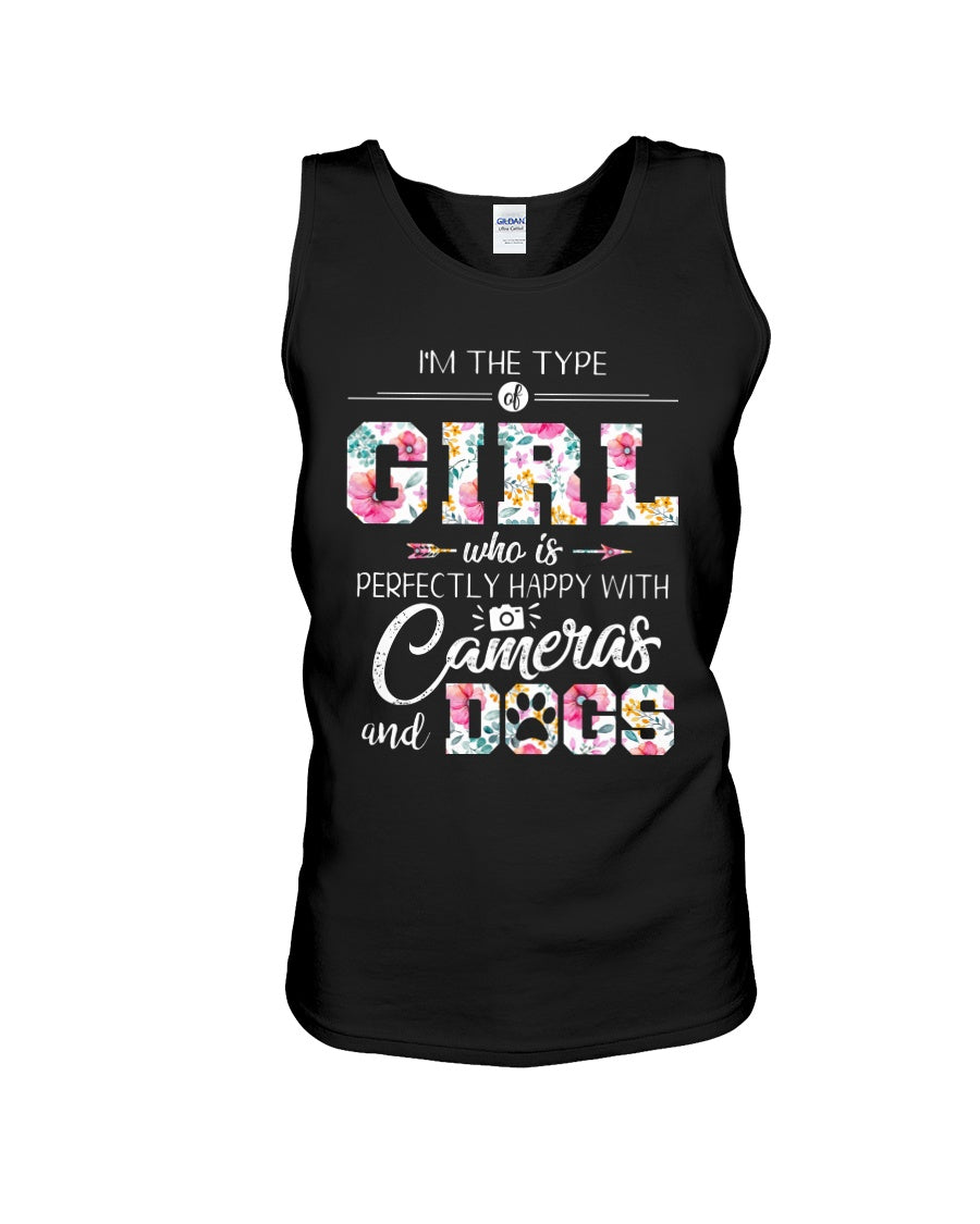 A Girl Who Is Happy With Cameras And Dogs Gift For Dog Lovers T-Shirt Unisex Tank Top