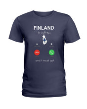 Load image into Gallery viewer, Finland Is Calling Funny Elf Christmas T-Shirt Ladies Tee