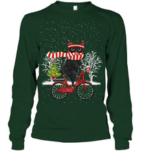 Load image into Gallery viewer, Winter Cat Riding Bicycle Christmas Gift T-Shirt Unisex Long Sleeve