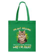Load image into Gallery viewer, Cat Lovers T-Shirt Not Arguing Just Explaining Basketweave Tote Bag
