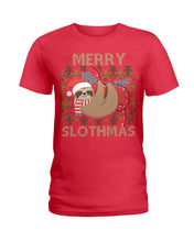 Load image into Gallery viewer, Merry Slothmas Christmas Gift For Kids Family Gift T-Shirt Ladies Tee