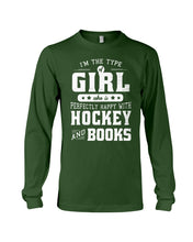 Load image into Gallery viewer, Girl Who Loves Hockey And Books Quote Name T-Shirt Unisex Long Sleeve