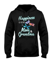 Load image into Gallery viewer, Happiness Is Being A Mom &amp; Grandma Black T-Shirt Hoodie