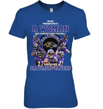 Load image into Gallery viewer, Woman Loves American Football And Baltimore Ravens Gift For Fans Ladies Tee