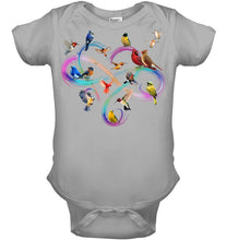 Load image into Gallery viewer, Bird Colorful Infinity Sign Baby Onesie