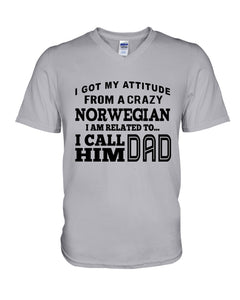 Attitude From Crazy Norwegian Dad Norway Love T-Shirt For Dad Guys V-Neck