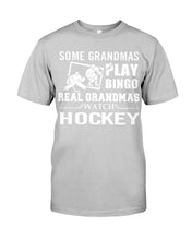 Load image into Gallery viewer, Real Grandmas Hockey Bingo Funny T-Shirt Guys Tee
