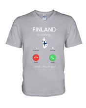 Load image into Gallery viewer, Finland Is Calling Funny Elf Christmas T-Shirt Guys V-Neck