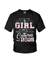 Load image into Gallery viewer, A Girl Who Is Happy With Cameras And Dogs Gift For Dog Lovers T-Shirt Youth Tee