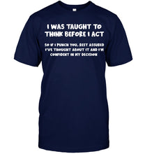 Load image into Gallery viewer, Think Before Act Black Quote Name T-Shirt Guys Tee