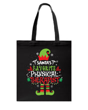 Load image into Gallery viewer, Santa's Favorite Physical Therapist Black T-Shirt Basketweave Tote Bag
