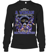 Load image into Gallery viewer, Woman Loves American Football And Baltimore Ravens Gift For Fans Unisex Long Sleeve