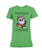 Load image into Gallery viewer, Cute Owl Read Books And Drink Coffee Funny T-Shirt Ladies Tee
