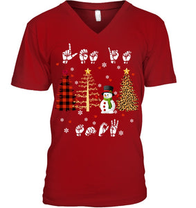 Let It Snow Christmas Snowman Asl Gift Tee Guys V-Neck