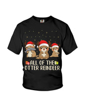 Load image into Gallery viewer, Merry Ottermas All Of The Otter Reindeer Black T-Shirt Youth Tee