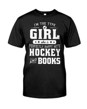 Load image into Gallery viewer, Girl Who Loves Hockey And Books Quote Name T-Shirt Guys Tee