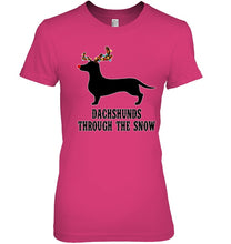Load image into Gallery viewer, Dachshund Reindeer Through The Snow Christmas Gift Shirt Ladies Tee