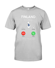 Load image into Gallery viewer, Finland Is Calling Funny Elf Christmas T-Shirt Guys Tee