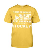 Load image into Gallery viewer, Real Grandmas Hockey Bingo Funny T-Shirt Guys Tee